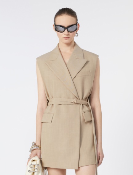 Blazer lungo smanicato in lana - MARRONE BEIGE - Sportmax