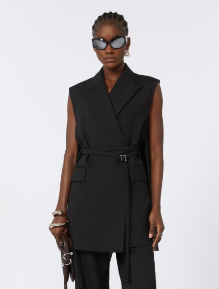 Blazer lungo smanicato in lana - NERO - Sportmax