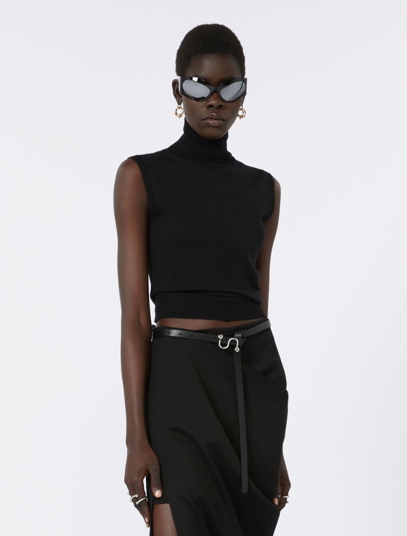 Sleeveless wool polo neck - BLACK - Sportmax - 4