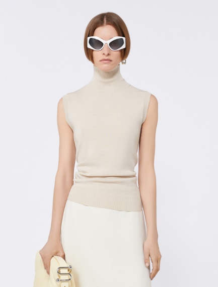 Sleeveless wool polo neck - IVORY - Sportmax