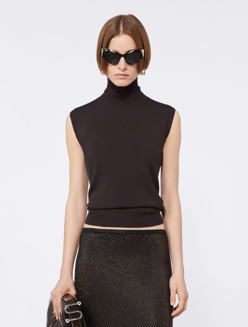 Sleeveless wool polo neck - DARK BOWN - Sportmax - 4