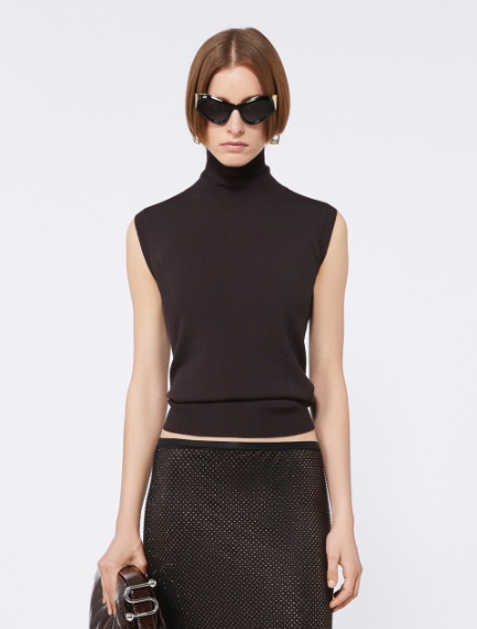 Sleeveless wool polo neck - DARK BOWN - Sportmax