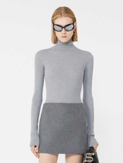 Wool mock polo-neck sweater - MEDIUM GREY - Sportmax