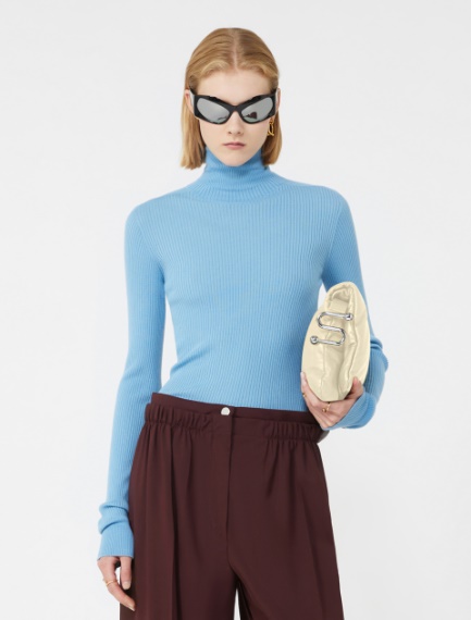 Wool mock polo-neck sweater - LIGHT BLUE - Sportmax