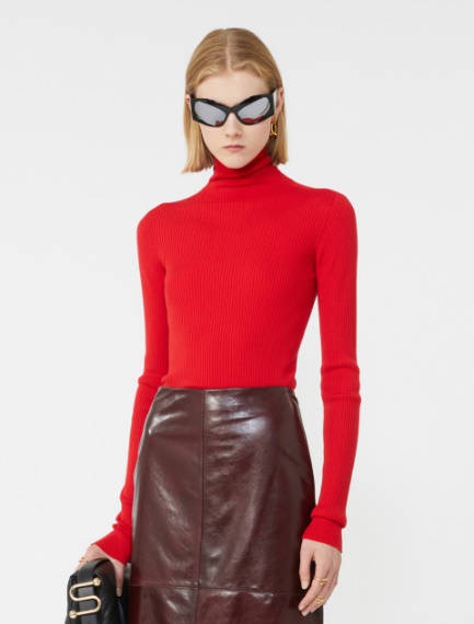Wool mock polo-neck sweater - RED - Sportmax