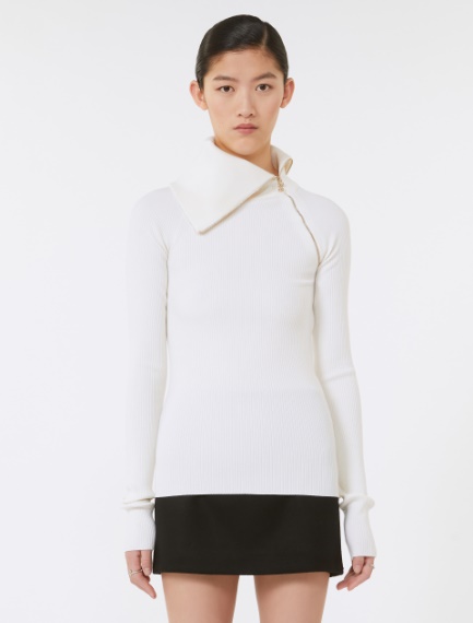 Sweater with zip-up high neck detail - WHITE - Sportmax