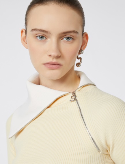 Sweater with zip-up high neck detail - VANILLA - Sportmax