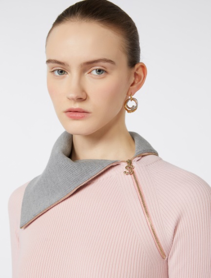 Sweater with zip-up high neck detail - PINK - Sportmax