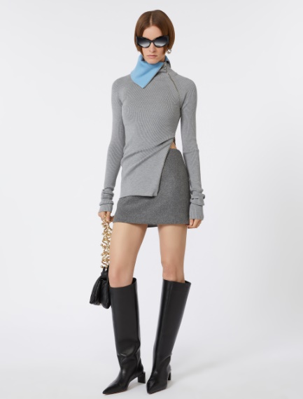 Sweater with zip-up high neck detail - MEDIUM GREY - Sportmax