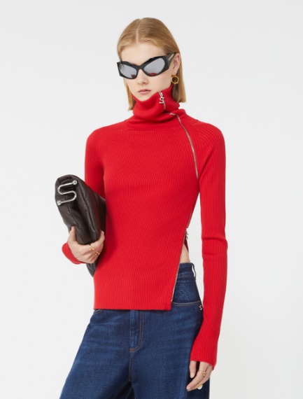 Sweater with zip-up high neck detail - RED - Sportmax