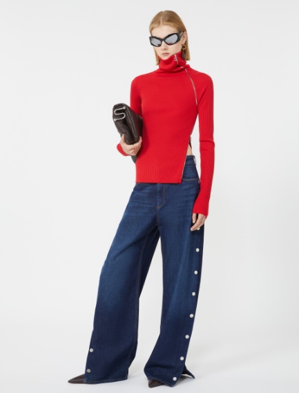 Sweater with zip-up high neck detail - RED - Sportmax