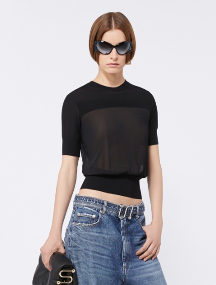 Bi-material short-sleeved jumper - BLACK - Sportmax