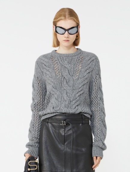Cable-knit crew-neck sweater - MEDIUM GREY - Sportmax