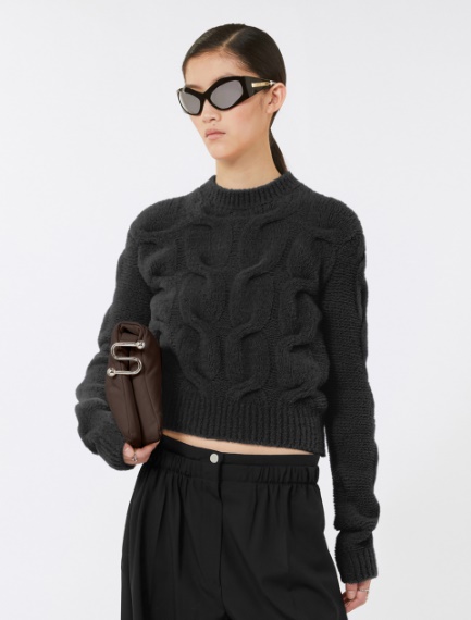 Fluffy cable-knit sweater - BLACK - Sportmax