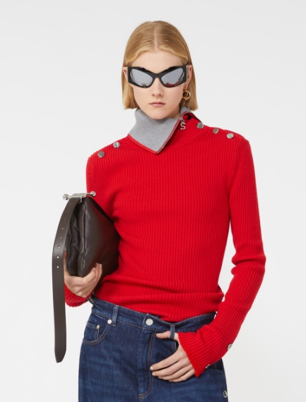 Fitted jumper with buttons - RED - Sportmax