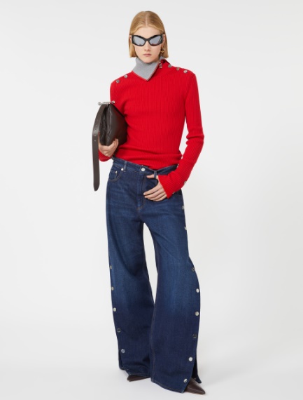 Fitted jumper with buttons - RED - Sportmax