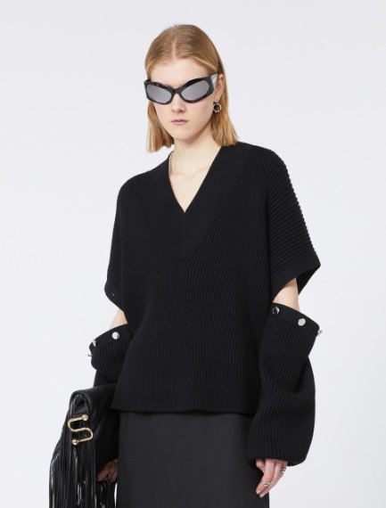 Oversized jumper with detachable sleeves - BLACK - Sportmax