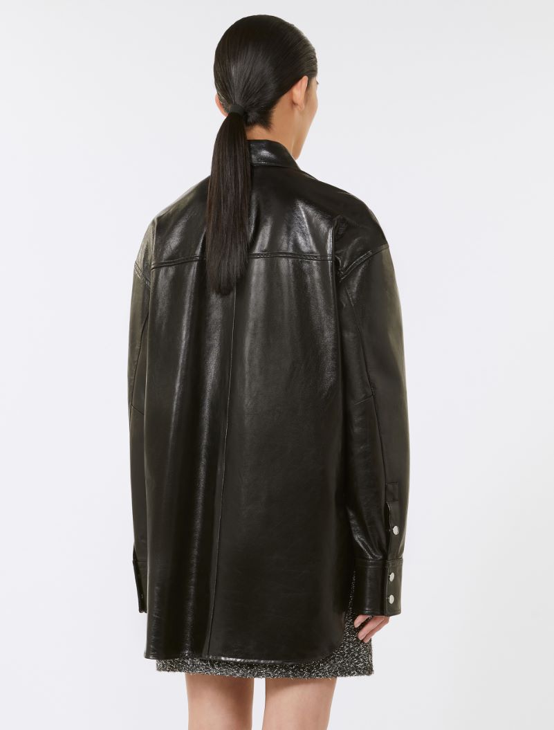 Oversized nappa leather shirt - BLACK - Sportmax - 3