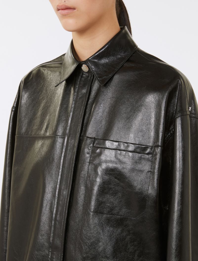 Oversized nappa leather shirt - BLACK - Sportmax - 4