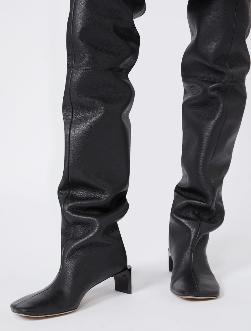 Thigh-high calfskin boots - RUNWAY - BLACK - Sportmax - 6