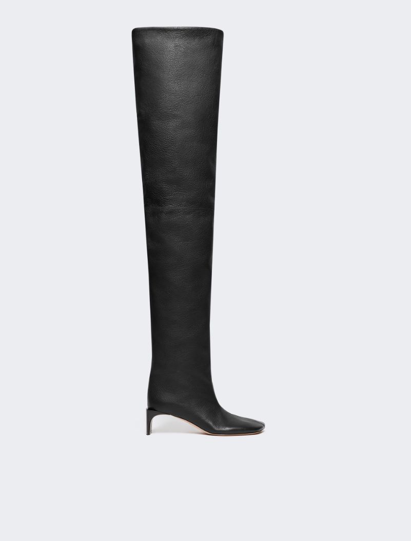 Thigh-high calfskin boots - RUNWAY - BLACK - Sportmax