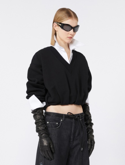 V-neck crop sweatshirt - BLACK - Sportmax