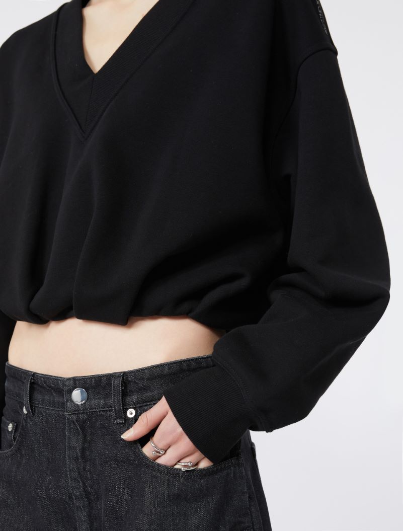 V-neck crop sweatshirt - BLACK - Sportmax - 5