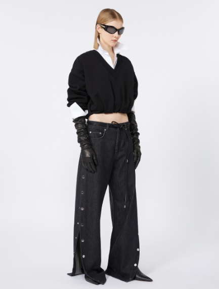 V-neck crop sweatshirt - BLACK - Sportmax