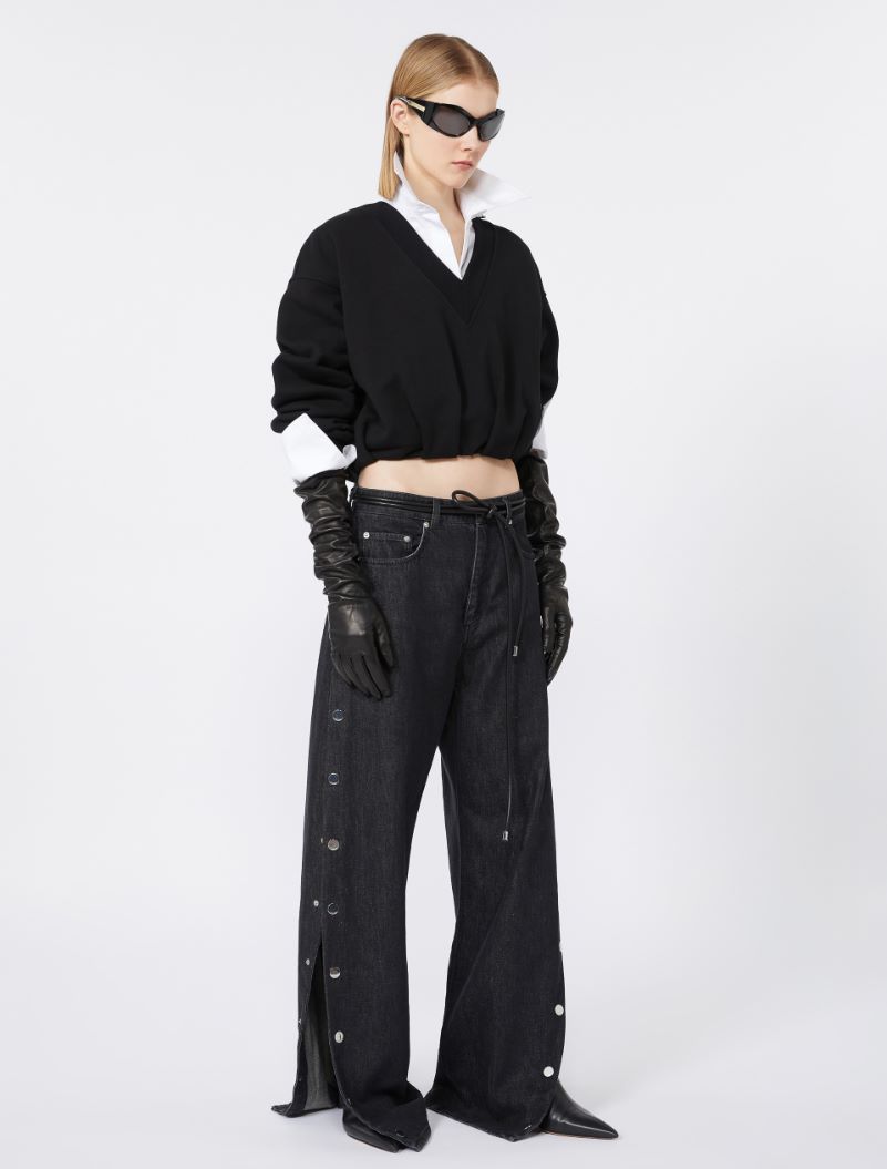 V-neck crop sweatshirt - BLACK - Sportmax