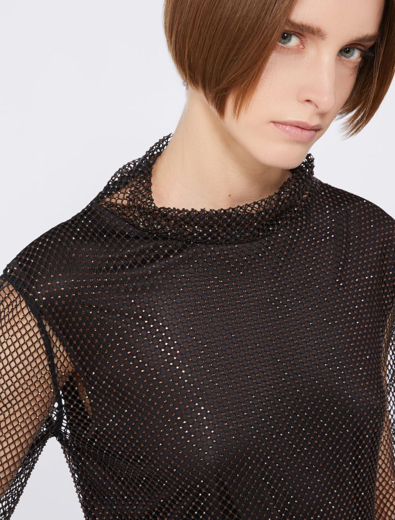 Mesh T-shirt with rhinestones - BLACK - Sportmax - 5