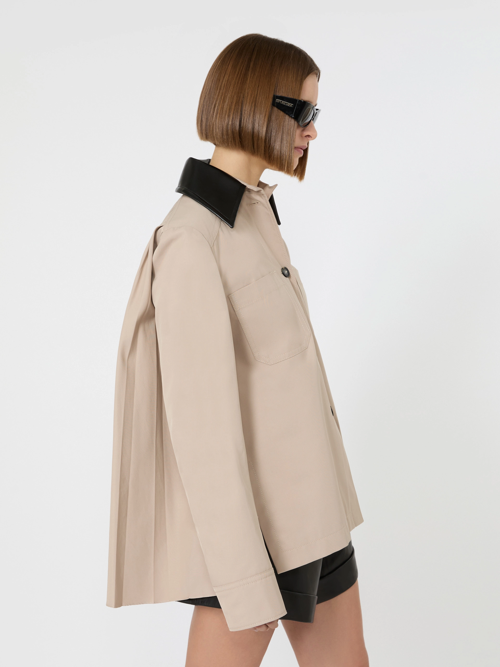 Cotton overshirt with a plissé-pleated back - BEIGE - Sportmax - 4
