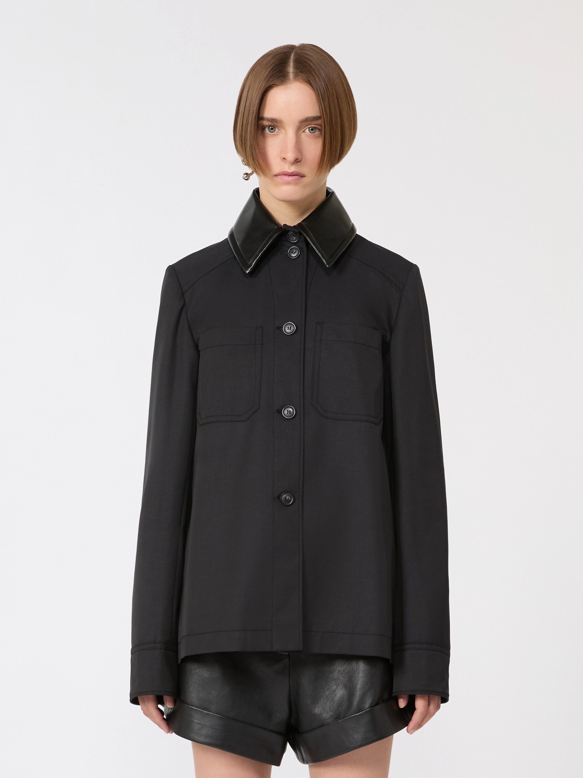 Cotton overshirt with a plissé-pleated back - BLACK - Sportmax - 2
