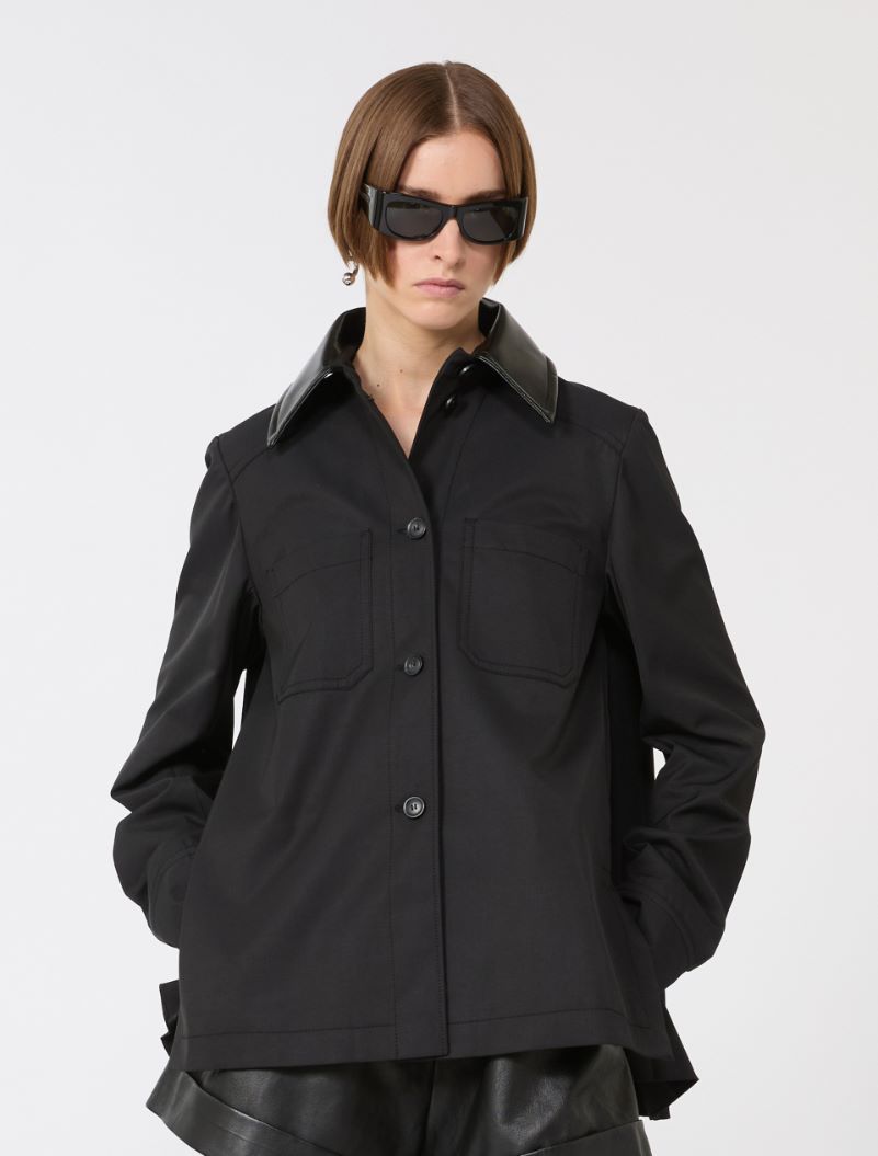 Cotton overshirt with a plissé-pleated back - BLACK - Sportmax - 3