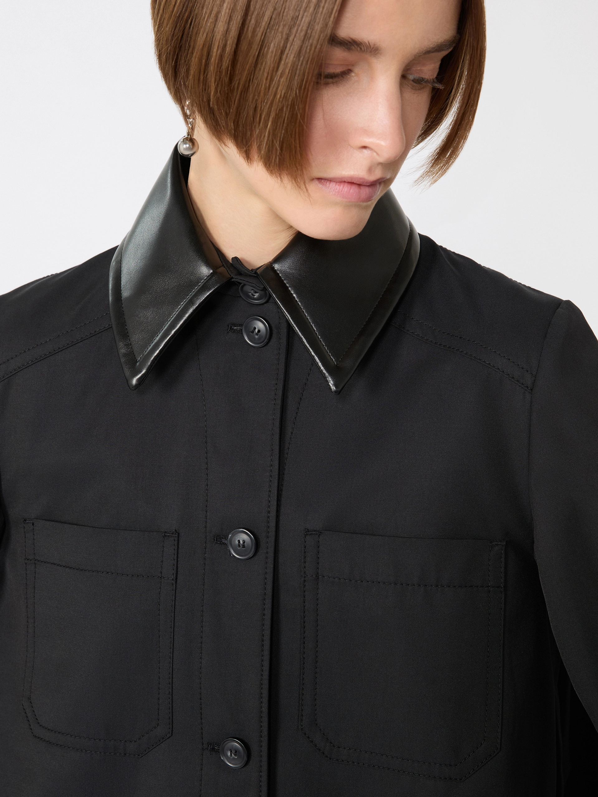 Cotton overshirt with a plissé-pleated back - BLACK - Sportmax - 4