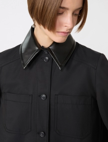 Cotton overshirt with a plissé-pleated back - BLACK - Sportmax - 4