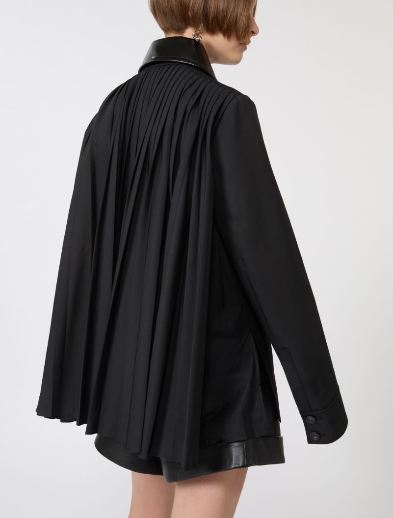 Cotton overshirt with a plissé-pleated back - BLACK - Sportmax - 5