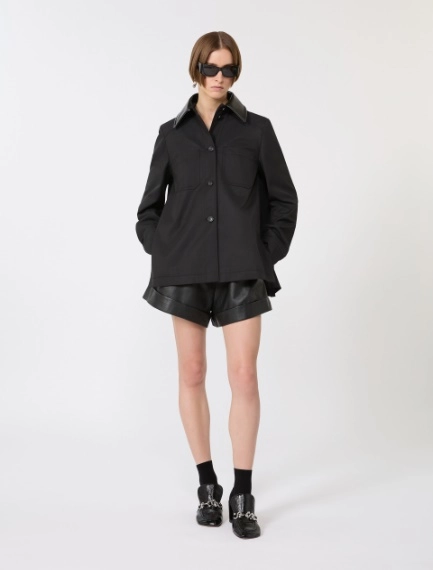 Cotton overshirt with a plissé-pleated back - BLACK - Sportmax