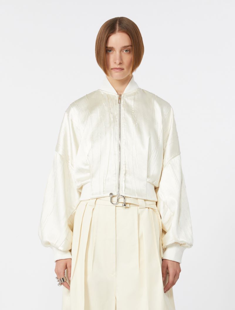 Plissé-pleated satin bomber jacket - IVORY - Sportmax - 2