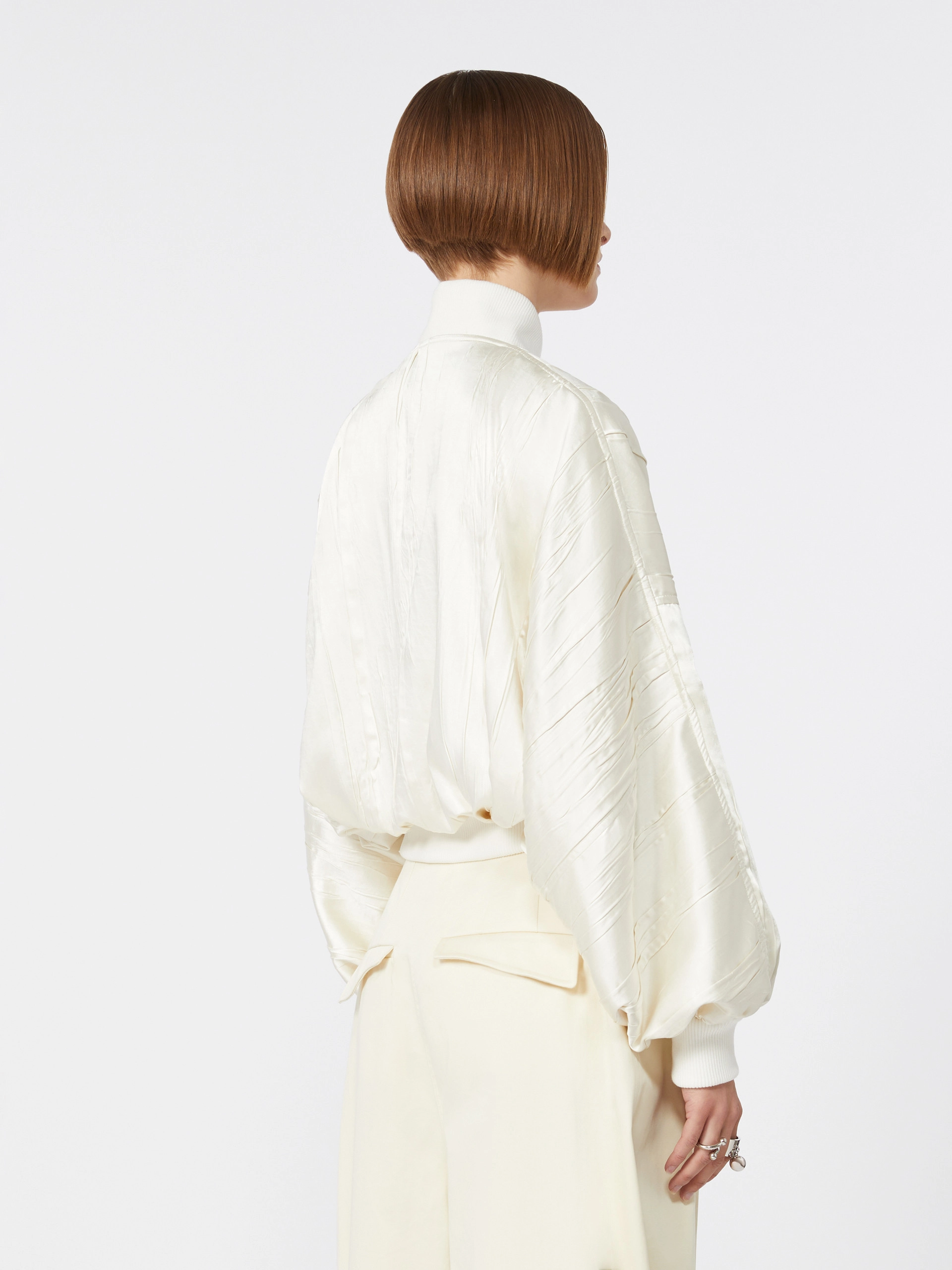 Plissé-pleated satin bomber jacket - IVORY - Sportmax - 3