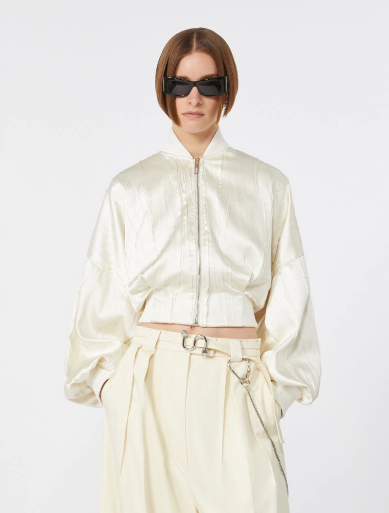 Plissé-pleated satin bomber jacket - IVORY - Sportmax - 4