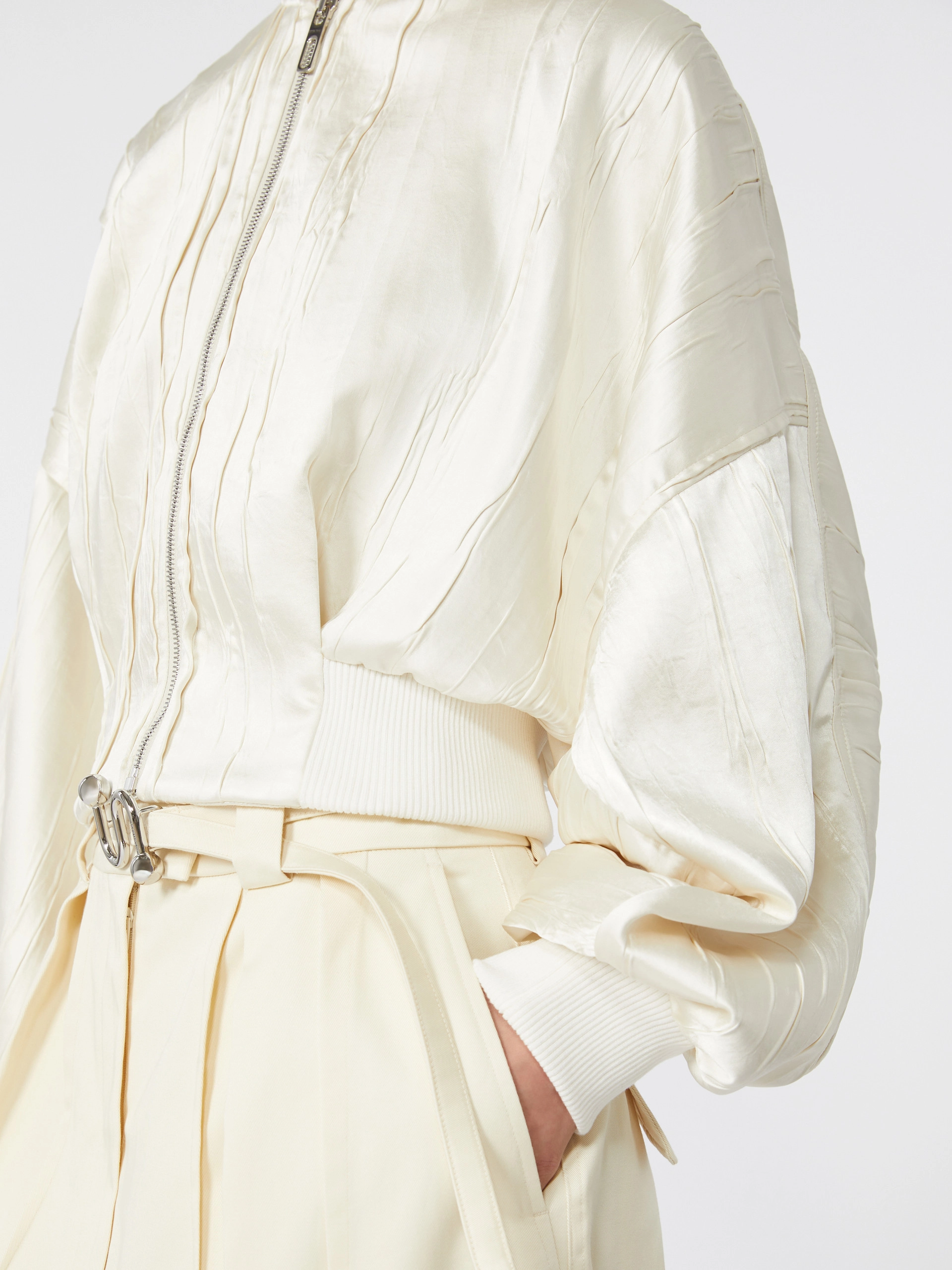 Plissé-pleated satin bomber jacket - IVORY - Sportmax - 6