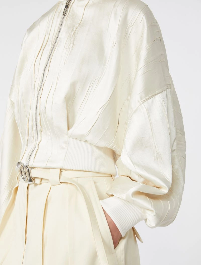 Plissé-pleated satin bomber jacket - IVORY - Sportmax - 6