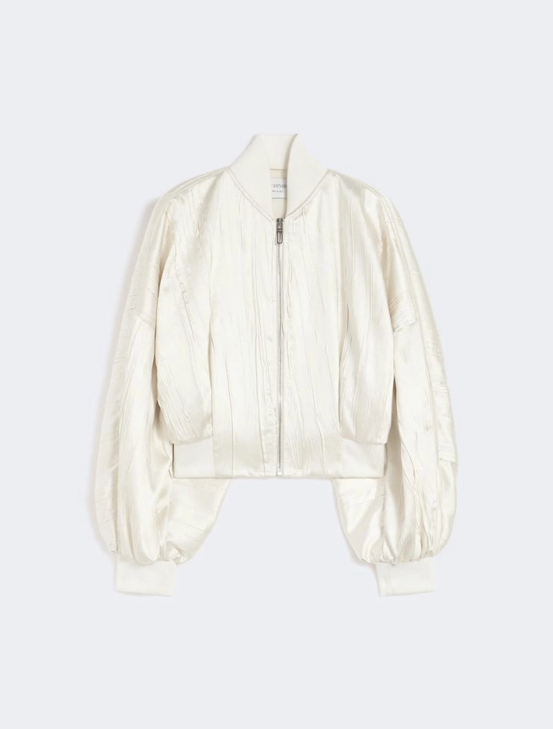 Plissé-pleated satin bomber jacket - IVORY - Sportmax - 8