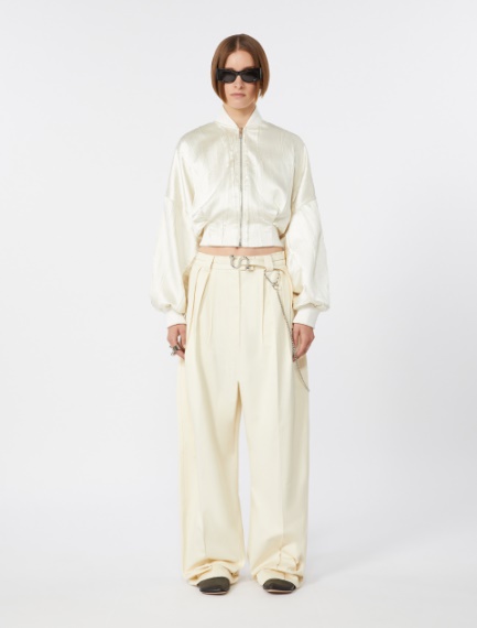 Plissé-pleated satin bomber jacket - IVORY - Sportmax