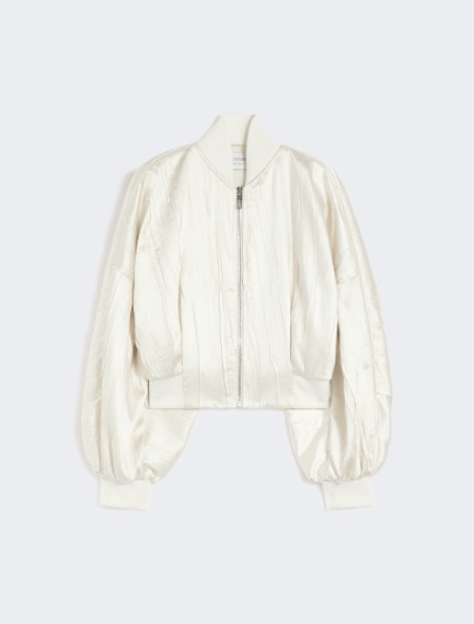 Plissé-pleated satin bomber jacket - IVORY - Sportmax