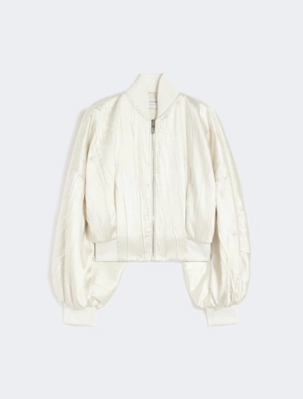 Plissé-pleated satin bomber jacket - IVORY - Sportmax