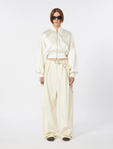 Plissé-pleated satin bomber jacket - IVORY - Sportmax - 1