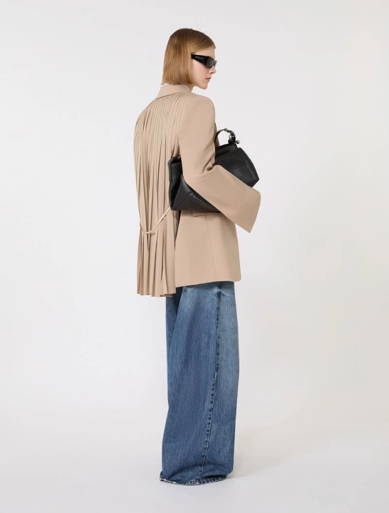 Tailored wool blazer with pleated back, beige | Sportmax