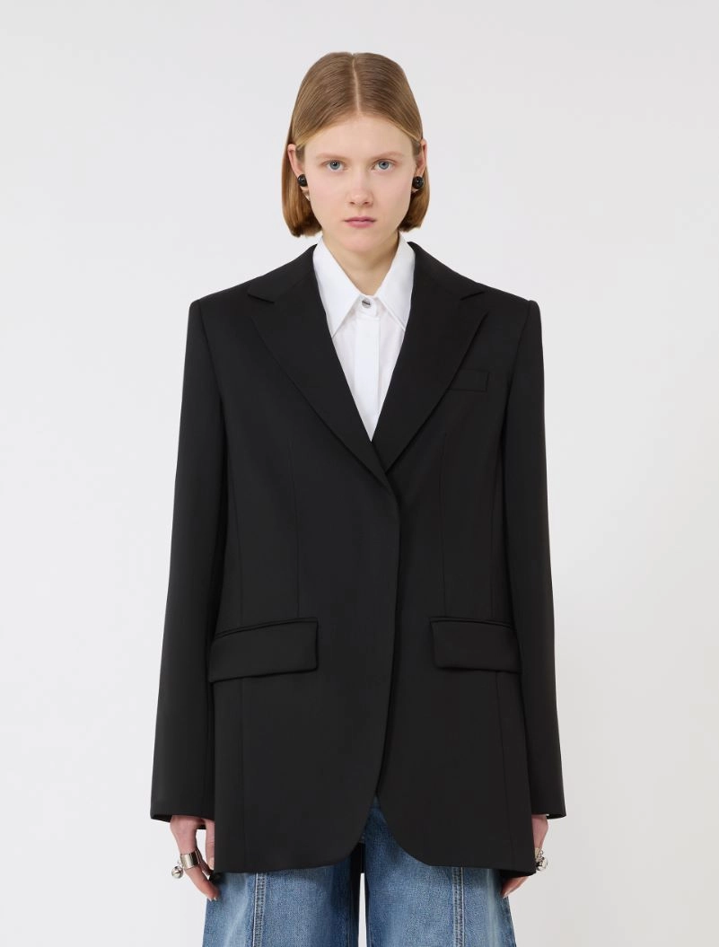 Tailored wool blazer with pleated back, black | Sportmax