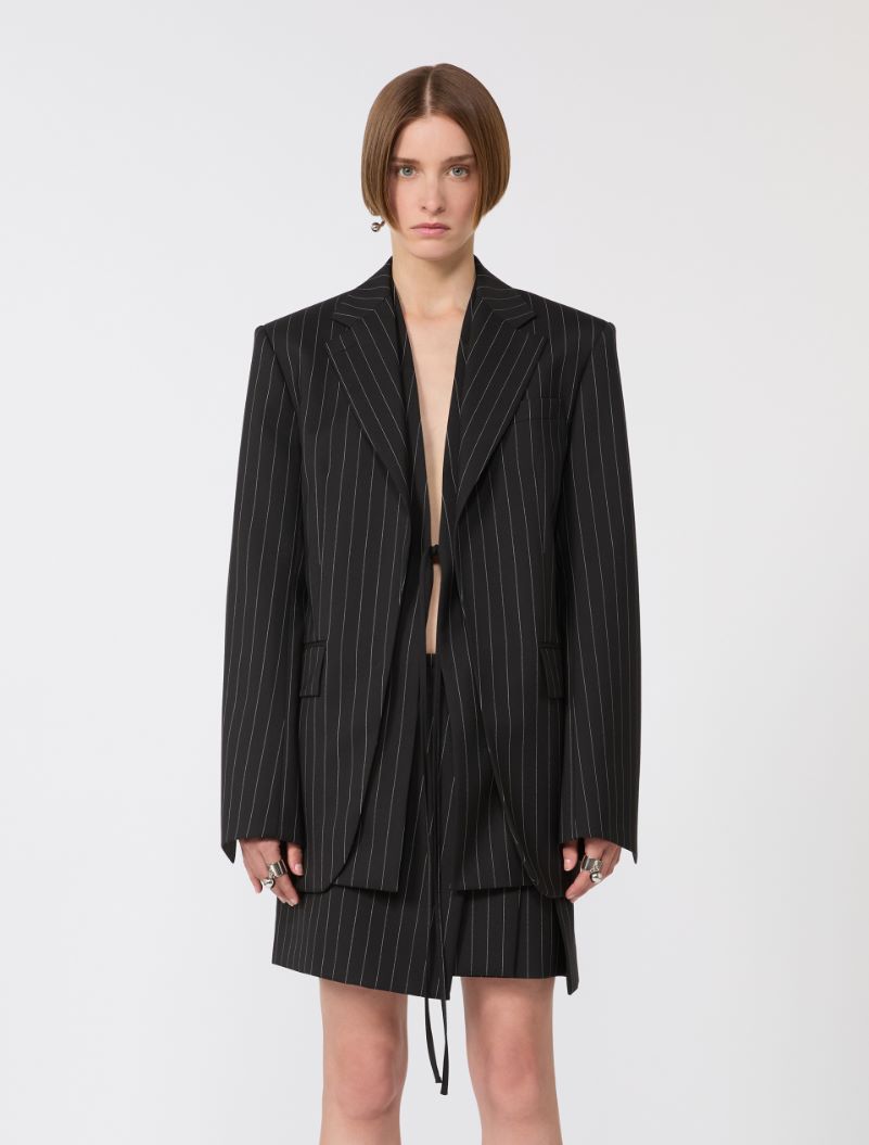 Pinstripe gabardine tailored blazer - BLACK - Sportmax - 2